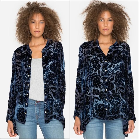 Johnny Was Tops - New Johnny Was Pete & Greta Quincy velvet floral burnout button down blouse